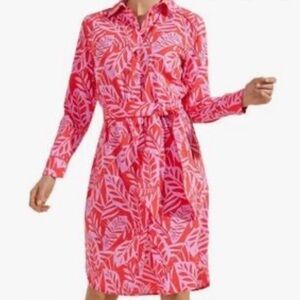 Coolibar Pink and Red Leaf-Print Kitts Shirt Dress